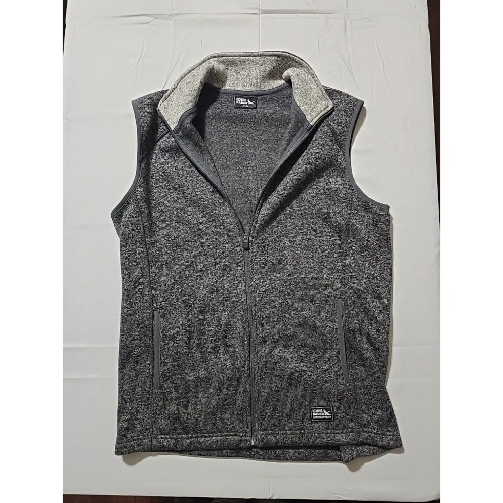 Eddie Bauer Vest Mens Medium Gray Micro Fleece Full‎ Zip Outdoor Preppy